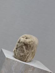 KATE SMALL BAG 22 IN ECRU BEIGE RABBIT FUR GOLD CHAIN