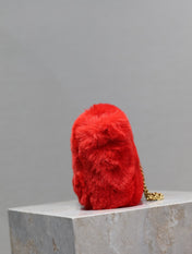 KATE SMALL BAG 22 IN SCARLET RED RABBIT FUR GOLD CHAIN