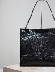 NIKI SHOPPING BAG 39 IN BLACK CRUMPLED CALFSKIN SILVER HARDWARE