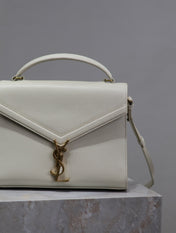 CASSANDRA TOP HANDLE BAG 24 IN WHITE CALFSKIN GOLD HARDWARE