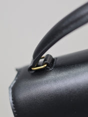 CASSANDRA TOP HANDLE BAG 24 IN BLACK SMOOTH LAMBSKIN GOLD HARDWARE