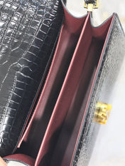 CASSANDRA TOP HANDLE BAG 24 IN BLACK CROCODILE-EMBOSSED GLOSSY CALFSKIN
