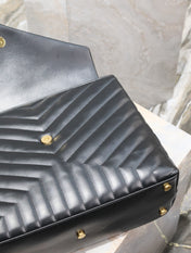 LOULOU LARGE 36 IN BLACK QUILTED CALFSKIN GOLD HARDWARE