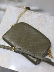 GABY ZIPPED POUCH 19 IN UNIFORM GREEN QUILTED LAMBSKIN GOLD HARDWARE