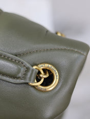 YSL 25S LOULOU PUFFER MM 29 IN DARK OLIVE CALFSKIN GOLD HARDWARE