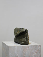 YSL 25S LOULOU PUFFER MINI 23 IN DARK OLIVE CALFSKIN GOLD HARDWARE