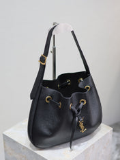 PARIS VII SMALL HOBO 30 IN BLACK GRAINED LEATHER GOLD HARDWARE