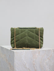 PUFFER TOY 23 IN PICKLE GREEN SUEDE GOLD HARDWARE