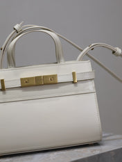 MANHATTAN SMALL TOP HANDLE BAG 21 IN WHITE CALFSKIN GOLD HARDWARE