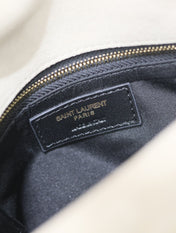 YSL 25S LOULOU PUFFER MM 29 IN SMOKEY TAUPE SUEDE GOLD HARDWARE