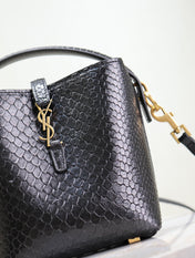 YSL 25S LE 37 BUCKET 15 IN BLACK SNAKE EMBOSSED CALFSKIN GOLD HARDWRE