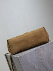 YSL 25S LOULOU PUFFER MM 29 IN TAN BROWN SUEDE GOLD HARDWARE