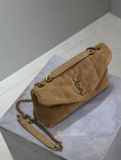 YSL 25S LOULOU PUFFER MINI 23 IN TAN BROWN SUEDE GOLD HARDWARE