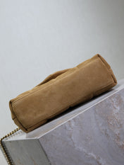 YSL 25S LOULOU PUFFER MINI 23 IN TAN BROWN SUEDE GOLD HARDWARE