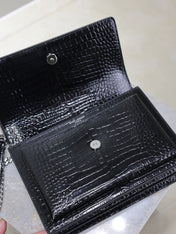 YSL 25S SUNSET MEDIUM 22 IN BLACK CROCODILE-EMBOSSED SHINY CALFSKIN SILVER HARDWARE