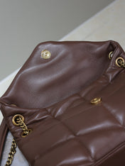YSL 25S LOULOU PUFFER MM 29 IN DARK BROWN CALFSKIN GOLD HARDWARE