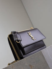 YSL 25S SUNSET BAG 22 IN COFEE BROWN CALFSKIN GOLD HARDWRE