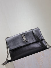 WEST HOLLYWOOD BAG 24 IN BLACK CROCODILE TEXTURED CALFSKIN SILVER HARDWARE