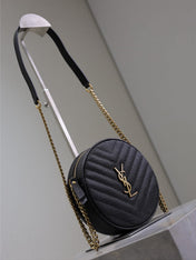 VINYLE SMALL ROUND BAG 17 IN BLACK CAVIAR LEATHER GOLD HARDWARE