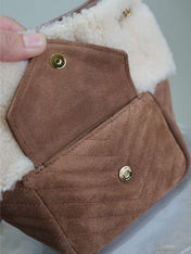 JOE MINI BUCKET BAG 19 IN WHITE SHEARLING AND BROWN SUEDE