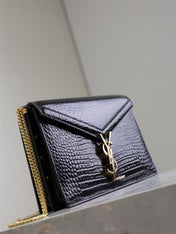 CASSANDRA CHAIN BAG 22 IN BLACK CROCODILE PATTERN CALFSKIN GOLD HARDWARE