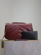 LOULOU SMALL 24 IN BURGUNDY RED SHEEPSKIN GOLD HARDWARE