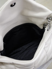 YSL 25S LOULOU PUFFER GM 35 IN SMOKEY TAUPE CALFSKIN SILVER HARDWRE