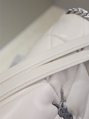 YSL 25S LOULOU PUFFER GM 35 IN SMOKEY TAUPE CALFSKIN SILVER HARDWRE