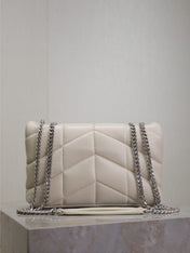 YSL 25S LOULOU PUFFER MINI 23 IN SMOKEY TAUPE CALFSKIN SILVER HARDWARE