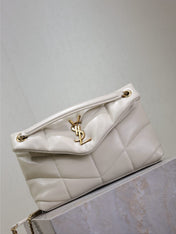 YSL 25S LOULOU PUFFER MM 29 IN BLANC VINTAGE CALFSKIN GOLD HARDWRE