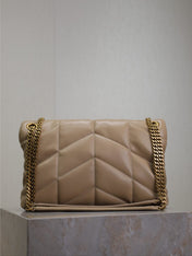 YSL 25S LOULOU PUFFER MM 29 IN BROWN CALFSKIN GOLD HARDWARE