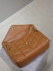 YSL 25S LOULOU PUFFER MM 29 IN CARAMEL CALFSKIN GOLD HARDWARE