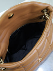 YSL 25S LOULOU PUFFER MM 29 IN CARAMEL CALFSKIN GOLD HARDWARE