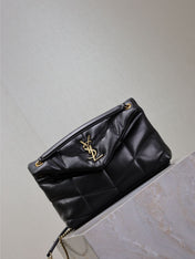 YSL 25S LOULOU PUFFER MM 29 IN BLACK CALFSKIN GOLD HARDWRE