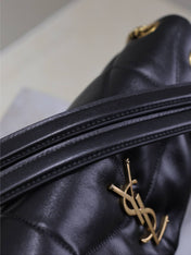 YSL 25S LOULOU PUFFER MM 29 IN BLACK CALFSKIN GOLD HARDWRE