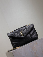 YSL 25S LOULOU PUFFER MINI 23 IN BLACK CALFSKIN GOLD HARDWARE