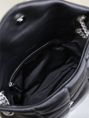 YSL 25S LOULOU PUFFER MM 29 IN BLACK CALFSKIN SILVER HARDWARE