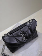 YSL 25S LOULOU PUFFER MINI 23 IN BLACK CALFSKIN SILVER HARDWRE