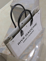 YSL 25S RIVE GAUCHE TOTE BAG 48 IN DUSTY GRAY CANVAS