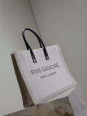 YSL 25S RIVE GAUCHE TOTE BAG 48 IN DUSTY GRAY CANVAS