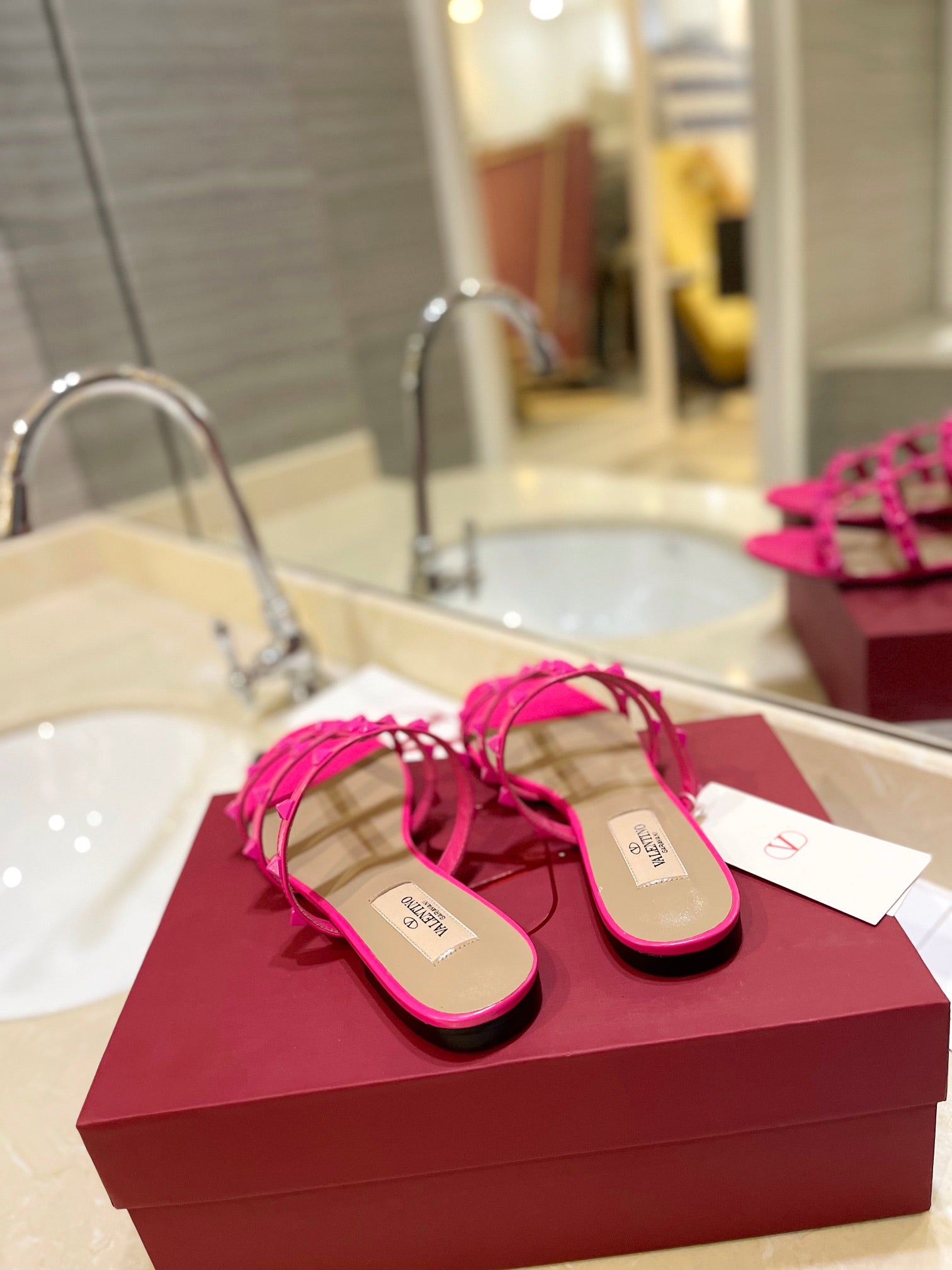 VALENTINO 26S ROCKSTUD CAGED SANDALS IN PINK CALFSKIN