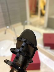 VALENTINO 26S ROCKSTUD CAGED SANDALS IN BLACK SMOOTH CALFSKIN