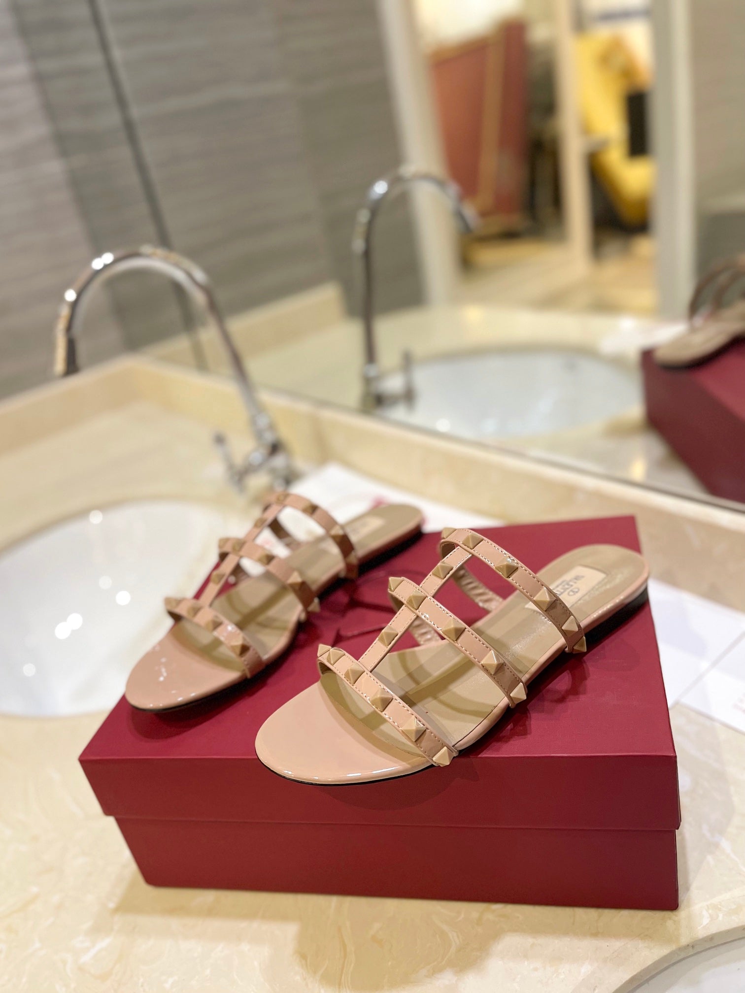 VALENTINO 26S ROCKSTUD CAGED SANDALS IN NUDE CALFSKIN