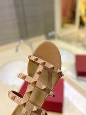VALENTINO 26S ROCKSTUD CAGED SANDALS IN NUDE CALFSKIN