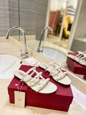 VALENTINO 26S ROCKSTUD CAGED SANDALS IN WHITE CALFSKIN