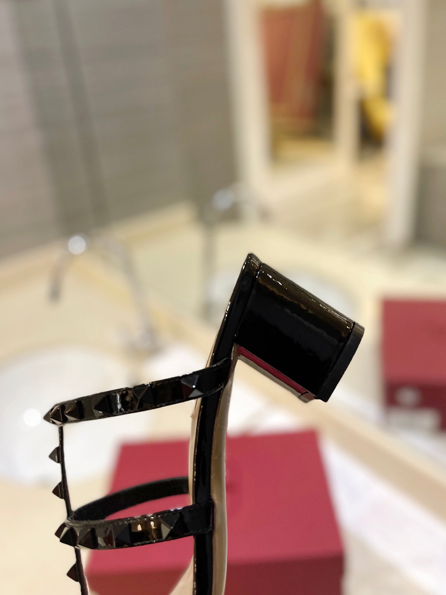 VALENTINO 26S ROCKSTUD CAGED HEELED SANDALS 60 MM IN BLACK PATENT CALFSKIN