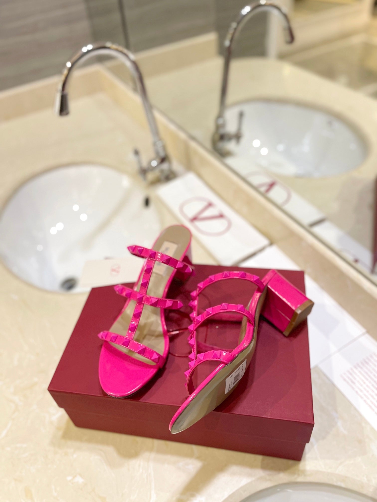 VALENTINO 26S ROCKSTUD CAGED HEELED SANDALS 60 MM IN PINK CALFSKIN
