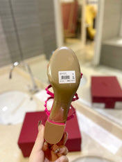VALENTINO 26S ROCKSTUD CAGED HEELED SANDALS 60 MM IN PINK CALFSKIN