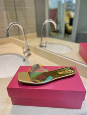 VALENTINO 26S FLAT SLIDES IN GOLD LAMBSKIN WITH CRYSTAL STYLE 3