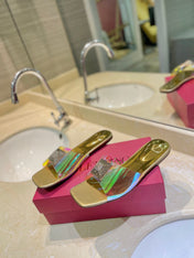 VALENTINO 26S FLAT SLIDES IN GOLD LAMBSKIN WITH CRYSTAL STYLE 3